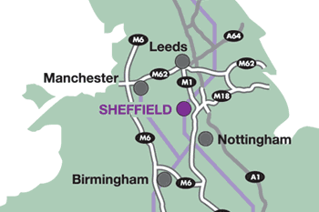 Map showing Sheffield's location in the UK